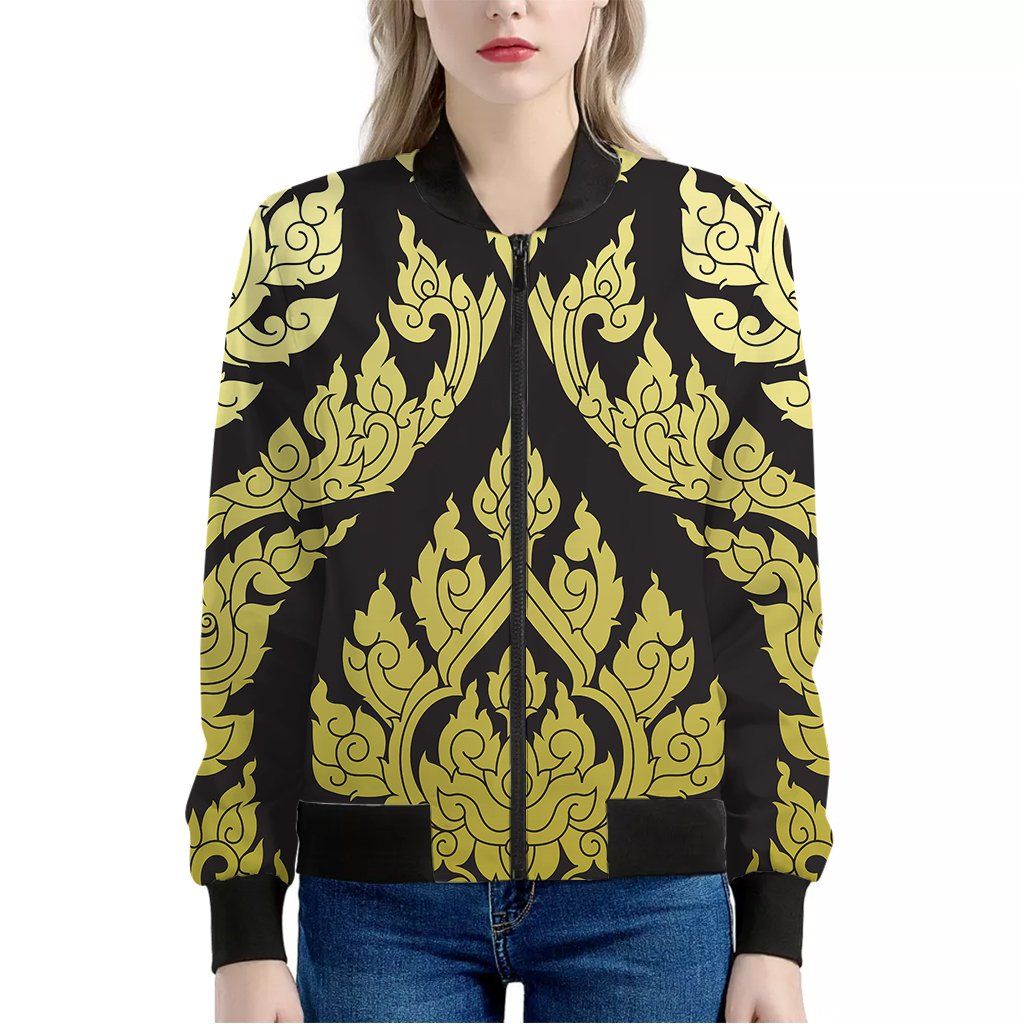 Thai Ornament Pattern Print Women's Bomber Jacket Thai Ornament Pattern Print Women's Bomber Jacket