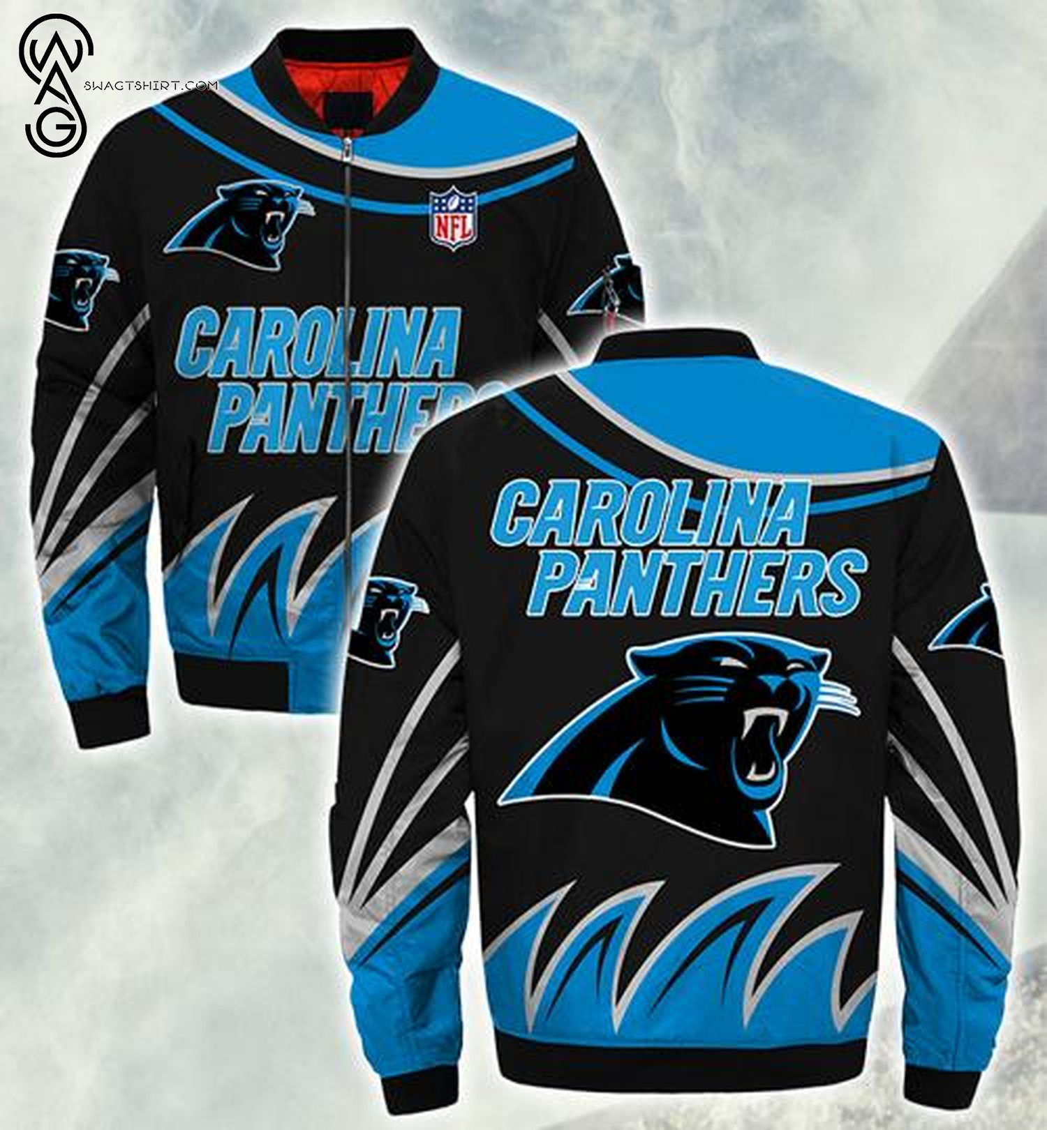 The Carolina Panthers Team All Over Printed Bomber Jacket The Carolina Panthers Team All Over Printed Bomber Jacket
