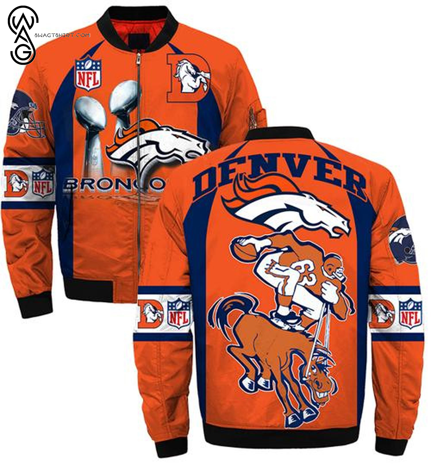 The Denver Broncos All Over Printed Bomber Jacket The Denver Broncos All Over Printed Bomber Jacket