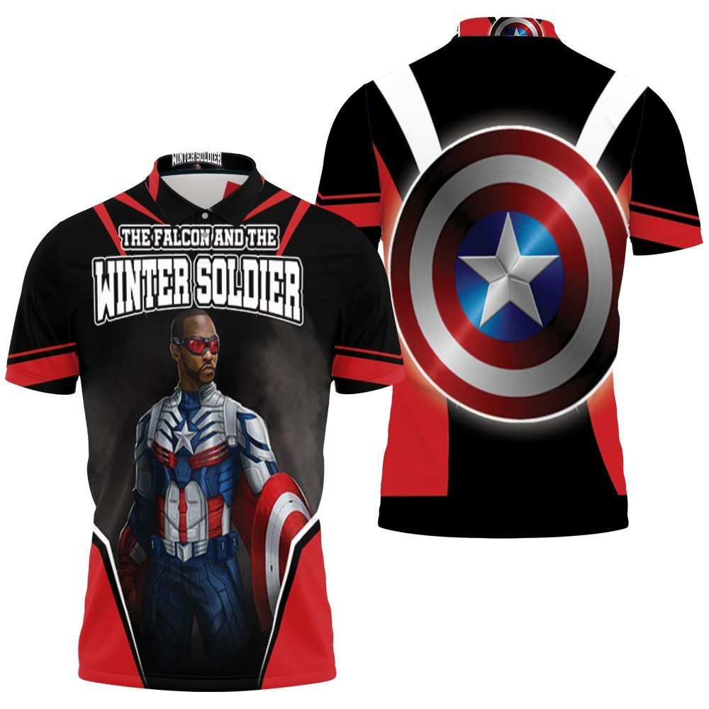 The Falcon New Captain America Wielding Shield Polo shirt The Falcon New Captain America Wielding Shield Polo shirt