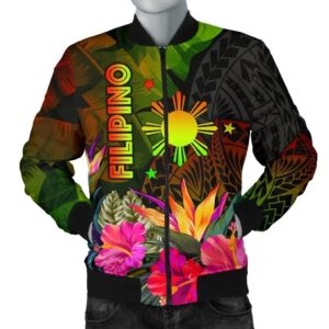 The Philippines Polynesian Men's Bomber Jacket -  Hibiscus and Banana Leaves - BN15 Bomber Jacket