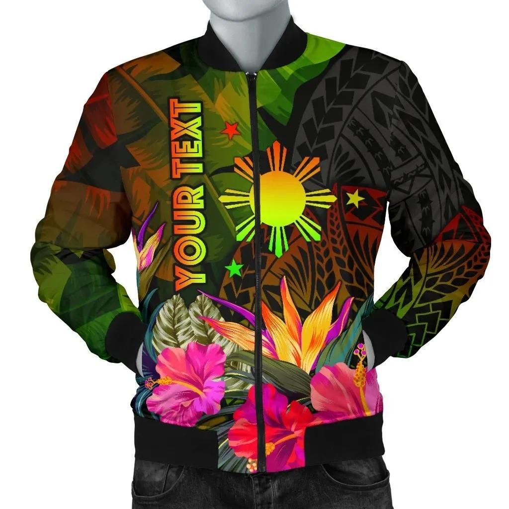 The Philippines Polynesian Personalised Men's Bomber Jacket - Hibiscus and Banana Leaves - BN15 Bomber Jacket The Philippines Polynesian Personalised Men's Bomber Jacket - Hibiscus and Banana Leaves - BN15 Bomber Jacket