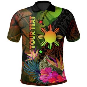 The Philippines Polynesian Personalised Polo Shirt - Hibiscus and Banana Leaves - BN15