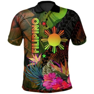 The Philippines Polynesian Polo Shirt -  Hibiscus and Banana Leaves - BN15