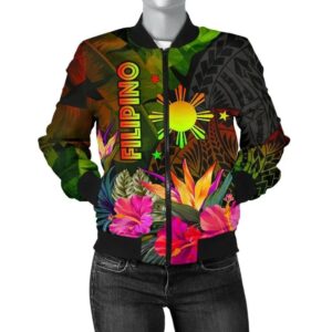 The Philippines Polynesian Women's Bomber Jacket -  Hibiscus and Banana Leaves - BN15 Bomber Jacket