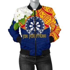 The Philippines Women's Bomber Jacket - Filipino  Sampaguita - BN15 Bomber Jacket