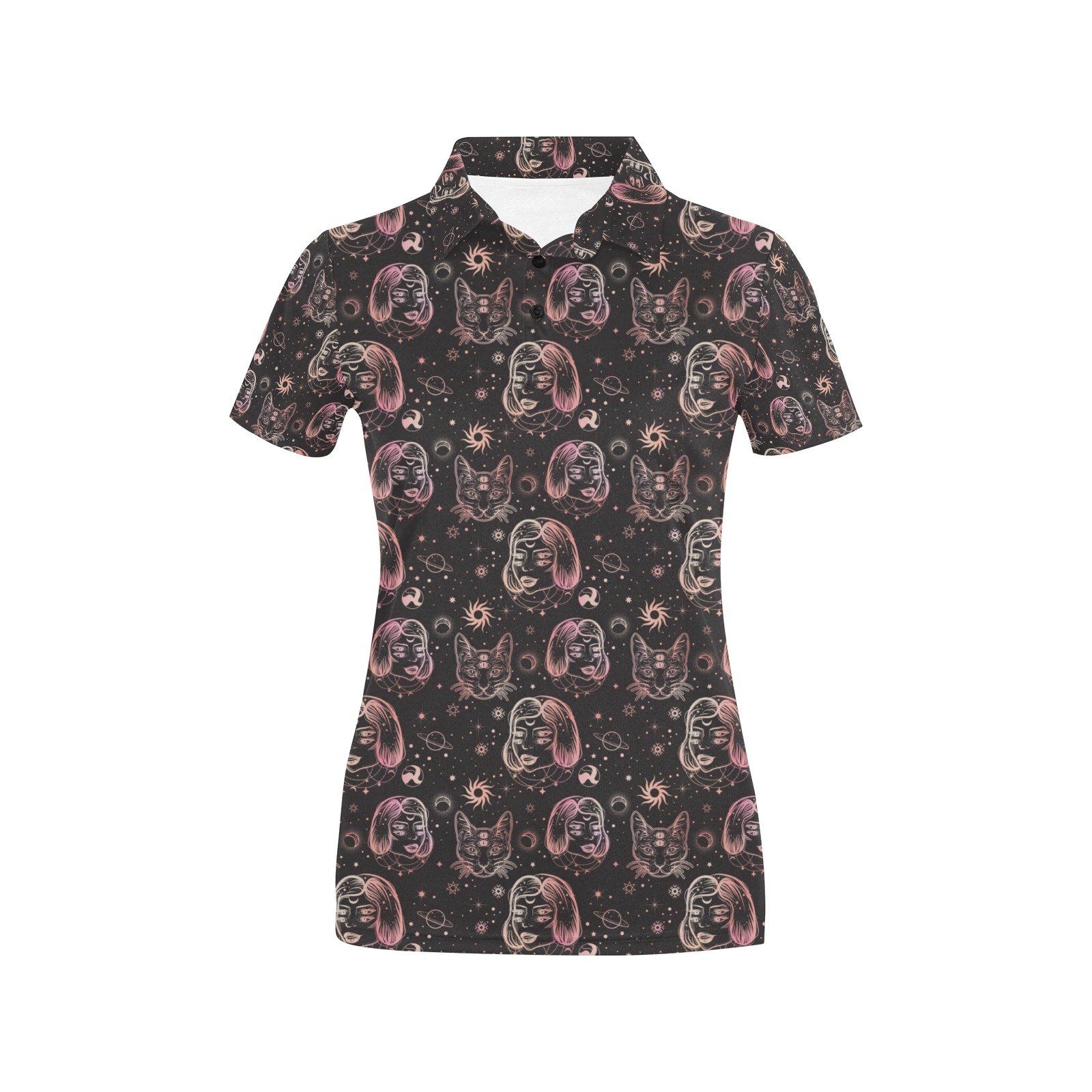 Third Eye Girl Cat Print Design Lks305 Women'S Polo Shirt Third Eye Girl Cat Print Design Lks305 Women'S Polo Shirt