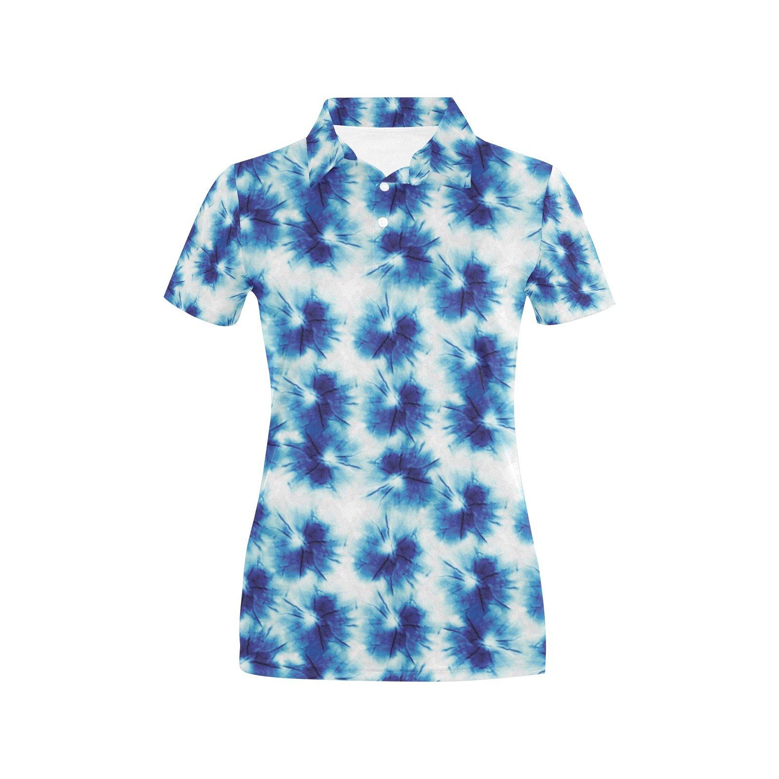 Tie Dye Blue Print Design Lks305 Women'S Polo Shirt Tie Dye Blue Print Design Lks305 Women'S Polo Shirt