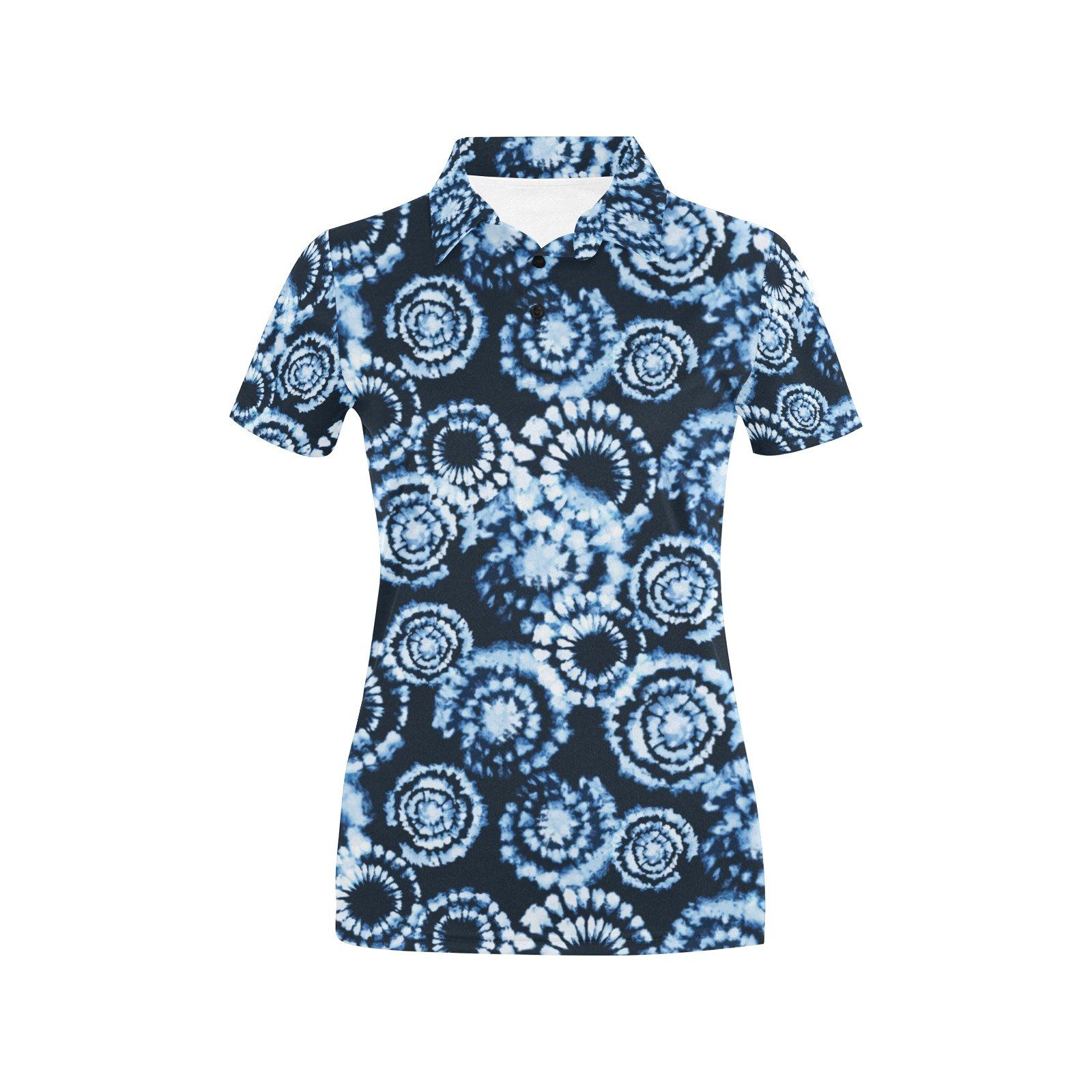 Tie Dye Dark Blue Print Design Lks306 Women'S Polo Shirt Tie Dye Dark Blue Print Design Lks306 Women'S Polo Shirt
