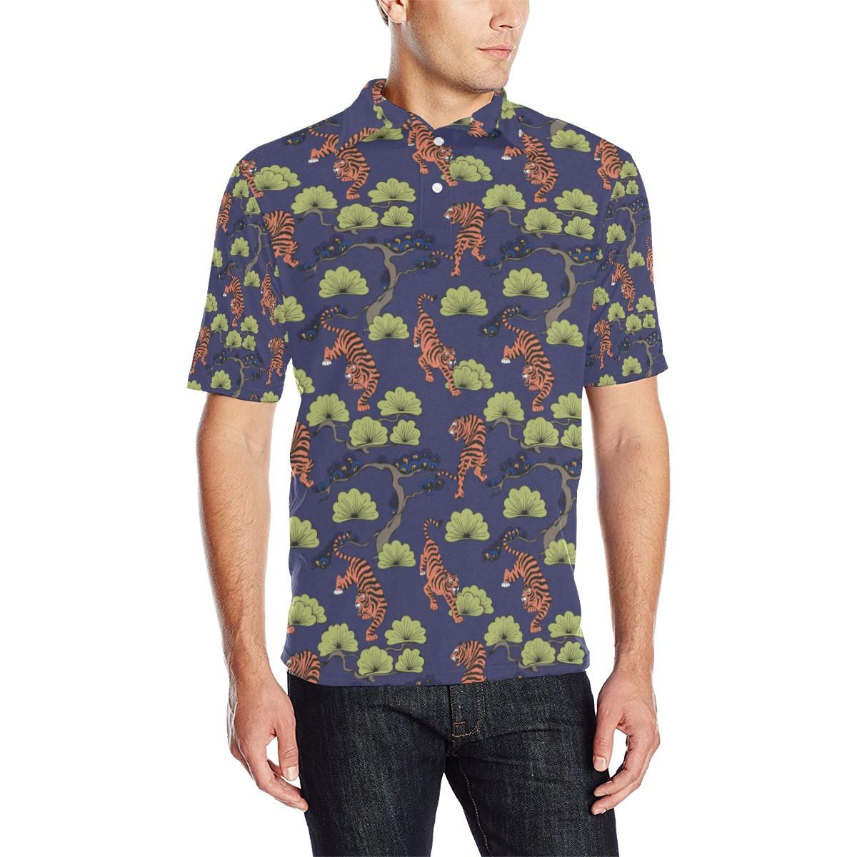 Tiger Pattern Japan Style Men Polo Shirt Tiger Pattern Japan Style Men Polo Shirt