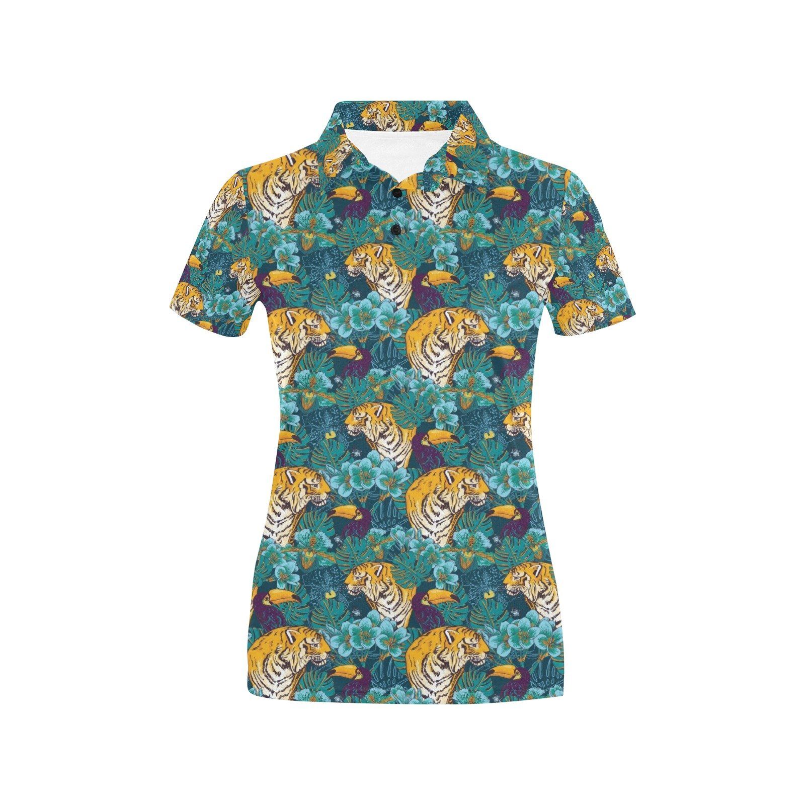 Tiger Tropical Print Design Lks301 Women'S Polo Shirt Tiger Tropical Print Design Lks301 Women'S Polo Shirt