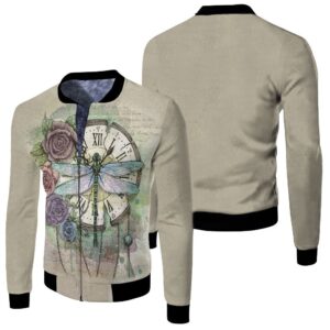 Time Flies Dragonfly Rose Clock 3D Bomber Jacket