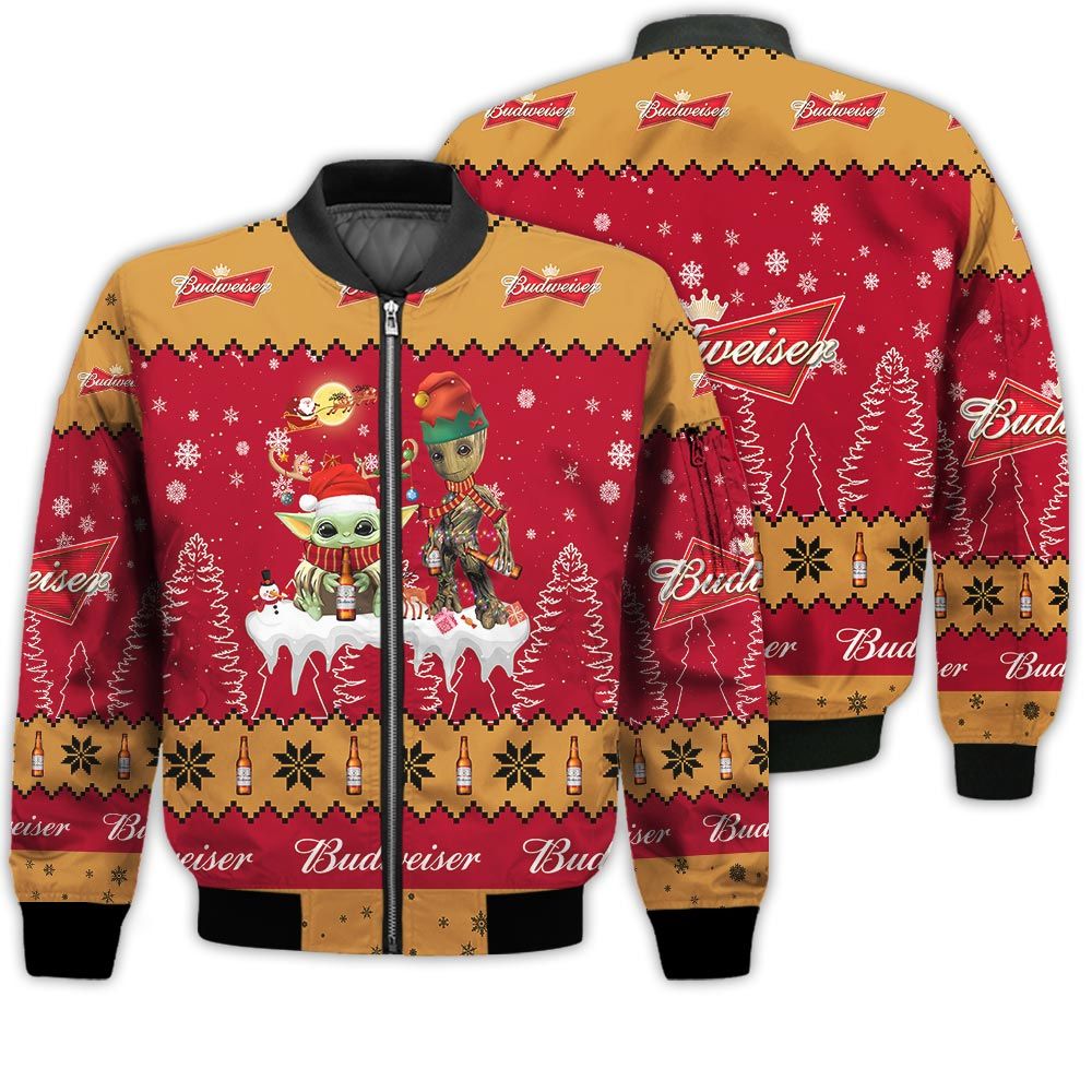 Tis The Season Christmas 2022 Baby Yoda Groot Santa Claus Deer Unisex Gift Budweiser Beers 3D Bomber Jacket Tis The Season Christmas 2022 Baby Yoda Groot Santa Claus Deer Unisex Gift Budweiser Beers 3D Bomber Jacket