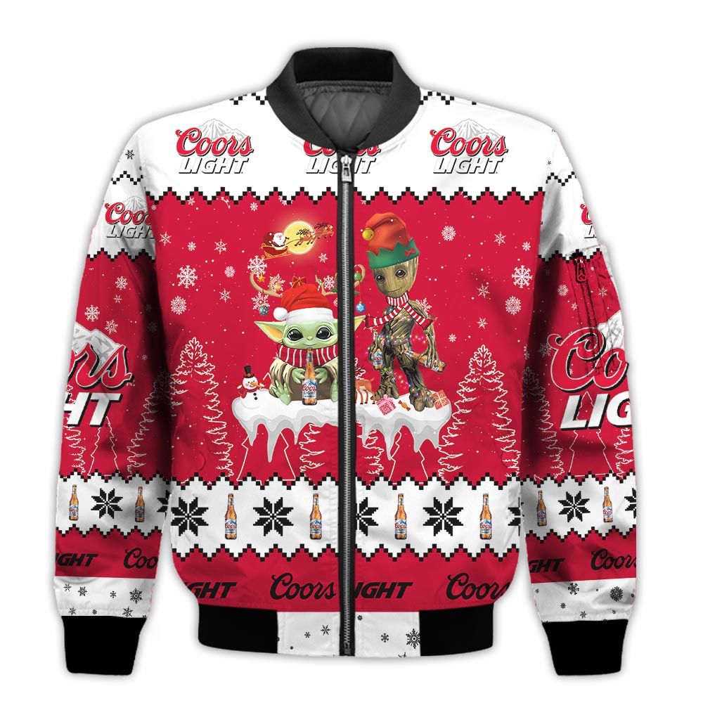 Tis-The-Season-Christmas-2022-Baby-Yoda-Groot-Santa-Claus-Deer-Unisex-Gift-Coors-Light-Beers-3D-Bomber-Jacket-1