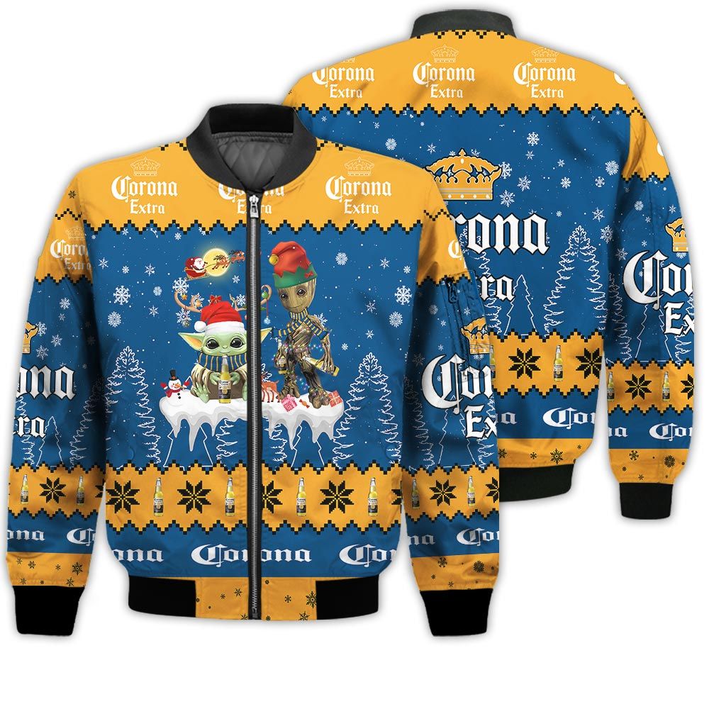 Tis The Season Christmas 2022 Baby Yoda Groot Santa Claus Deer Unisex Gift Corona Extra Beers 3D Bomber Jacket Tis The Season Christmas 2022 Baby Yoda Groot Santa Claus Deer Unisex Gift Corona Extra Beers 3D Bomber Jacket