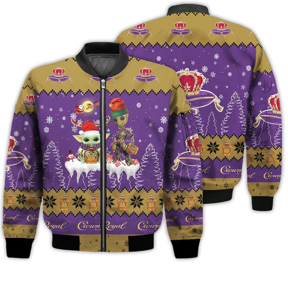 Tis The Season Christmas 2022 Baby Yoda Groot Santa Claus Deer Unisex Gift Crown Royal Whiskey 3D Bomber Jacket Tis The Season Christmas 2022 Baby Yoda Groot Santa Claus Deer Unisex Gift Crown Royal Whiskey 3D Bomber Jacket