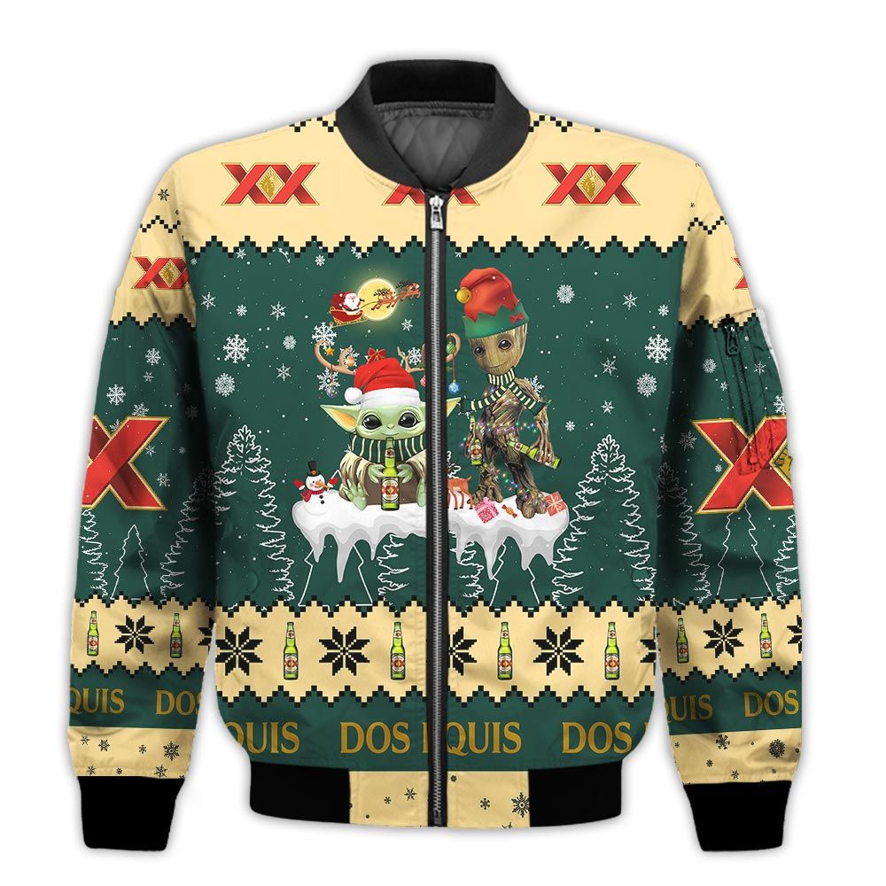 Tis-The-Season-Christmas-2022-Baby-Yoda-Groot-Santa-Claus-Deer-Unisex-Gift-Dos-Equis-Beers-3D-Bomber-Jacket-1