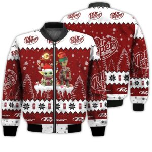 Tis The Season Christmas 2022 Baby Yoda Groot Santa Claus Deer Unisex Gift Dr Pepper Soft Drink 3D Bomber Jacket