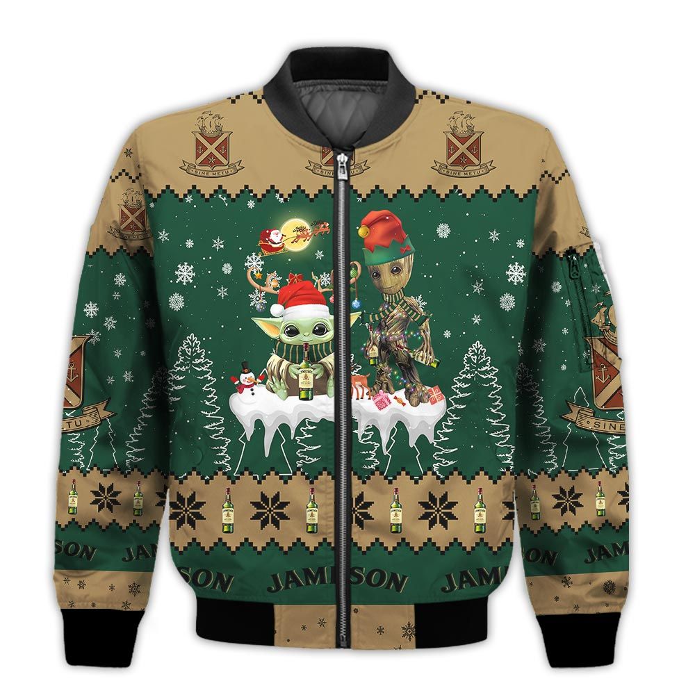 Tis-The-Season-Christmas-2022-Baby-Yoda-Groot-Santa-Claus-Deer-Unisex-Gift-Jameson-Whiskey-3D-Bomber-Jacket-1
