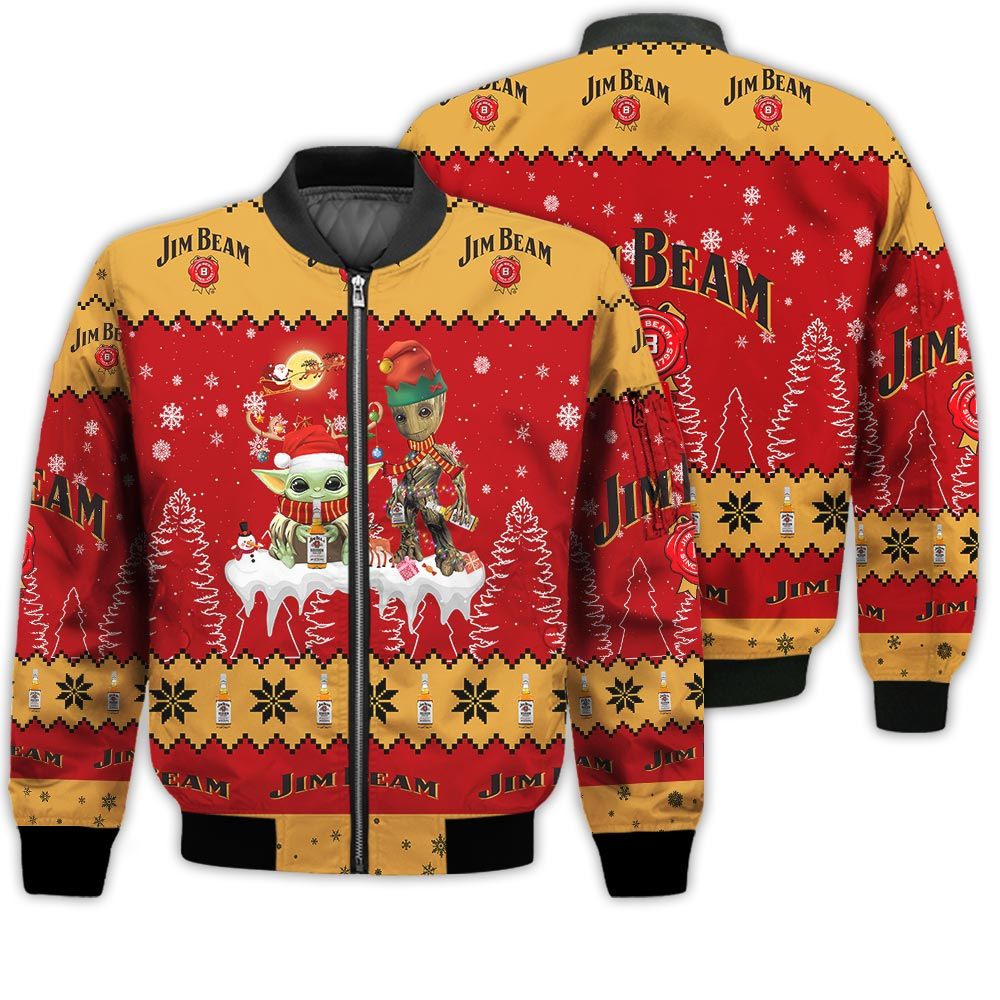 Tis The Season Christmas 2022 Baby Yoda Groot Santa Claus Deer Unisex Gift Jim Beam Whiskey 3D Bomber Jacket Tis The Season Christmas 2022 Baby Yoda Groot Santa Claus Deer Unisex Gift Jim Beam Whiskey 3D Bomber Jacket