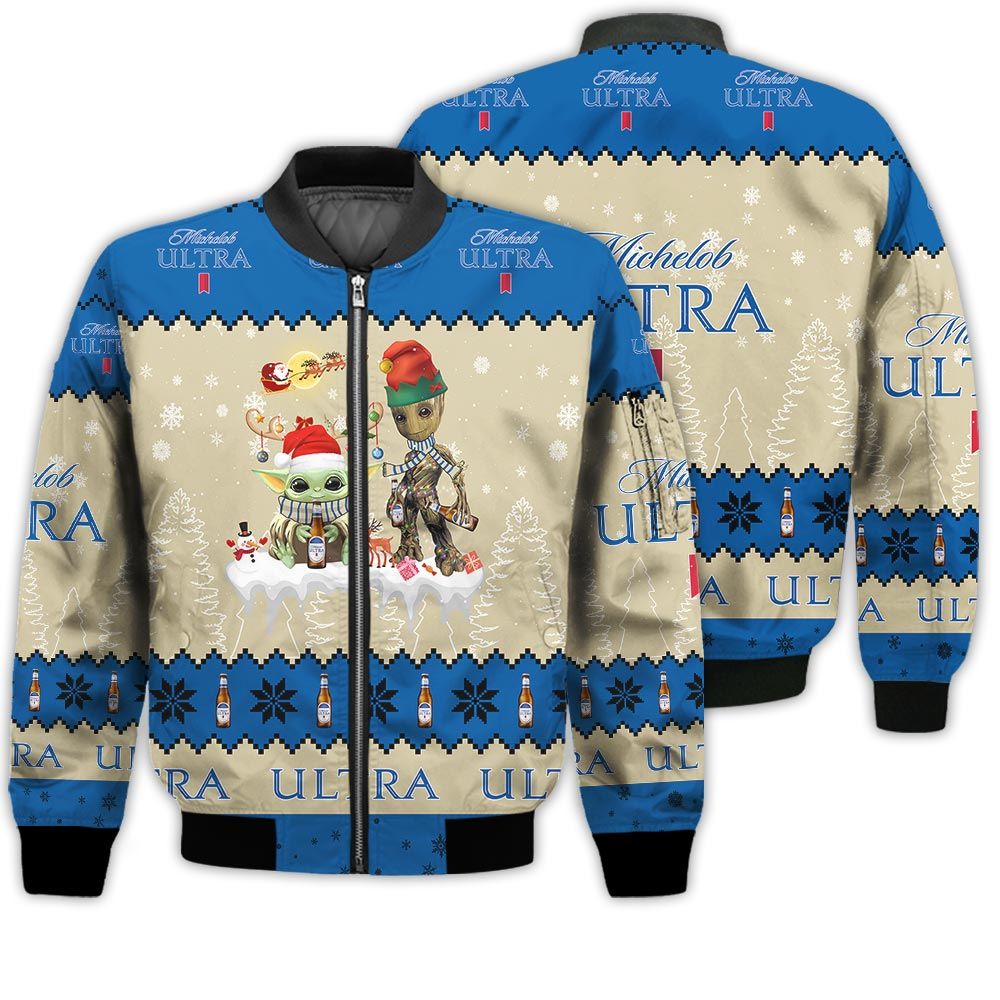 Tis The Season Christmas 2022 Baby Yoda Groot Santa Claus Deer Unisex Gift Michelob Ultra Beers 3D Bomber Jacket Tis The Season Christmas 2022 Baby Yoda Groot Santa Claus Deer Unisex Gift Michelob Ultra Beers 3D Bomber Jacket