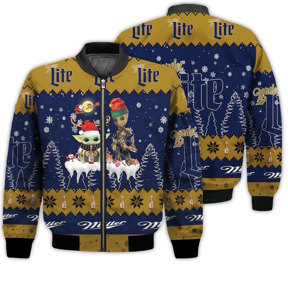 Tis The Season Christmas 2022 Baby Yoda Groot Santa Claus Deer Unisex Gift Miller Lite Beers 3D Bomber Jacket Tis The Season Christmas 2022 Baby Yoda Groot Santa Claus Deer Unisex Gift Miller Lite Beers 3D Bomber Jacket