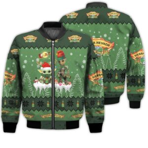 Tis The Season Christmas 2022 Baby Yoda Groot Santa Claus Deer Unisex Gift Sierra Nevada Beers 3D Bomber Jacket