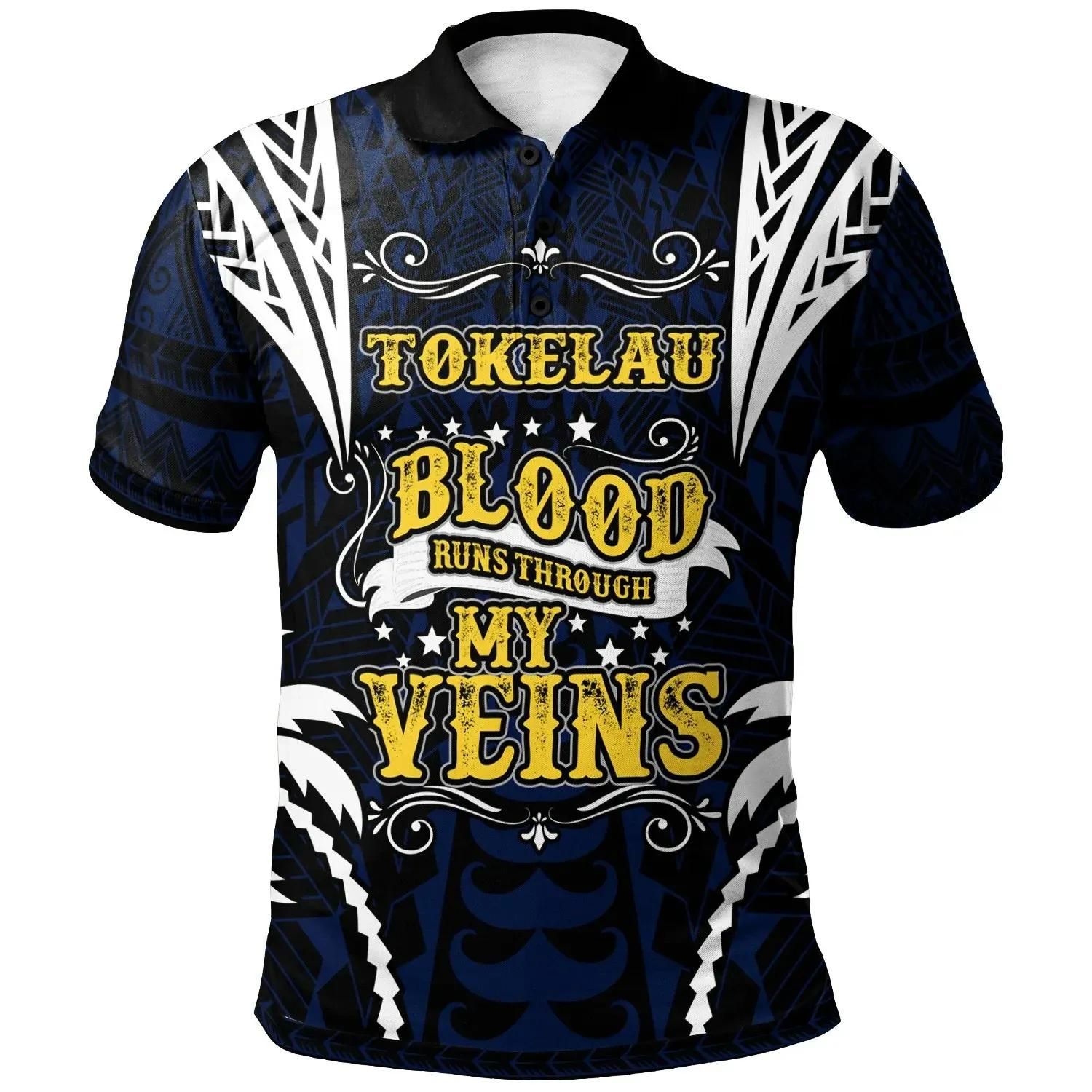 Tokelau Polo Shirt - Blood Runs Through My Veins Style Flag - BN39 Tokelau Polo Shirt - Blood Runs Through My Veins Style Flag - BN39