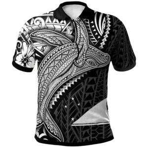 Tokelau Polo Shirt - Humpback Whale & Coat of Arms White - BN1922