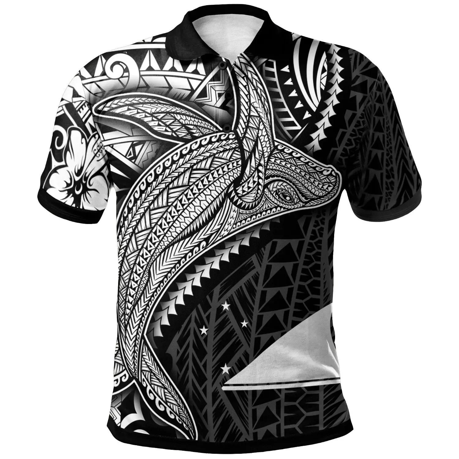 Tokelau Polo Shirt - Humpback Whale & Coat of Arms White - BN1922 Tokelau Polo Shirt - Humpback Whale & Coat of Arms White - BN1922