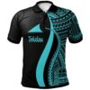 Tokelau Polo Shirt Turquoise - Polynesian Tentacle Tribal Pattern - BN11