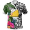 Tokelau Polo Shirt White - Turtle Plumeria Banana Leaf - BN11