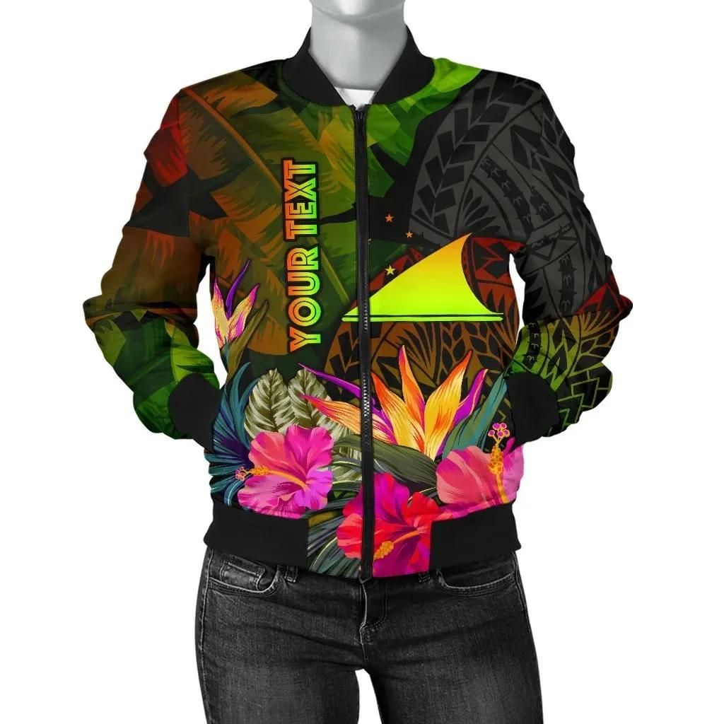 Tokelau Polynesian Personalised Women's Bomber Jacket - Hibiscus and Banana Leaves - BN15 Bomber Jacket Tokelau Polynesian Personalised Women's Bomber Jacket - Hibiscus and Banana Leaves - BN15 Bomber Jacket