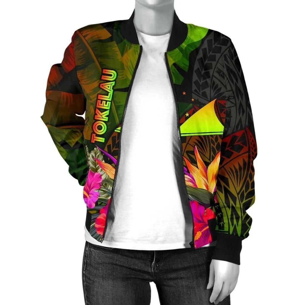Tokelau-Polynesian-Womens-Bomber-Jacket-Hibiscus-and-Banana-Leaves-BN15-Bomber-Jacket-2