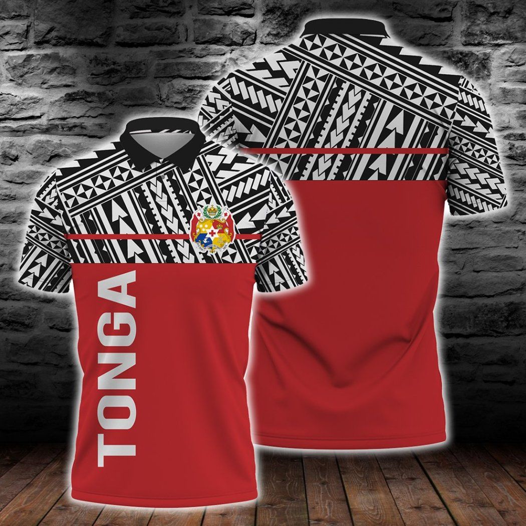 Tonga Coat Of Arms Polynesian Horizontal Style Polo Shirt All Over Print Tonga Coat Of Arms Polynesian Horizontal Style Polo Shirt All Over Print