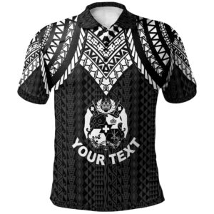 Tonga Custom Personalised Polo Shirt - Polynesian Armor Style Black - BN39