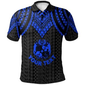 Tonga Custom Personalised Polo Shirt - Polynesian Armor Style Blue - BN39