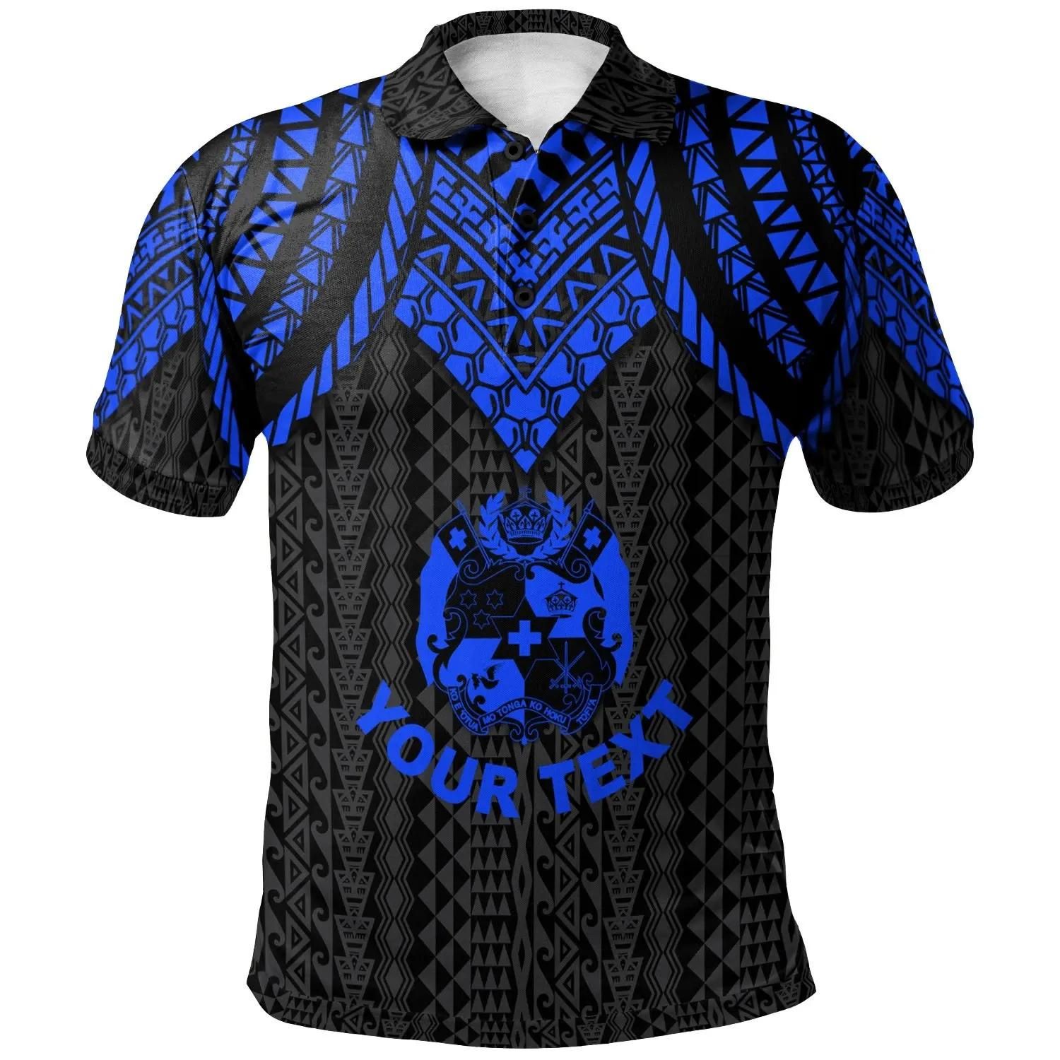 Tonga Custom Personalised Polo Shirt - Polynesian Armor Style Blue - BN39 Tonga Custom Personalised Polo Shirt - Polynesian Armor Style Blue - BN39