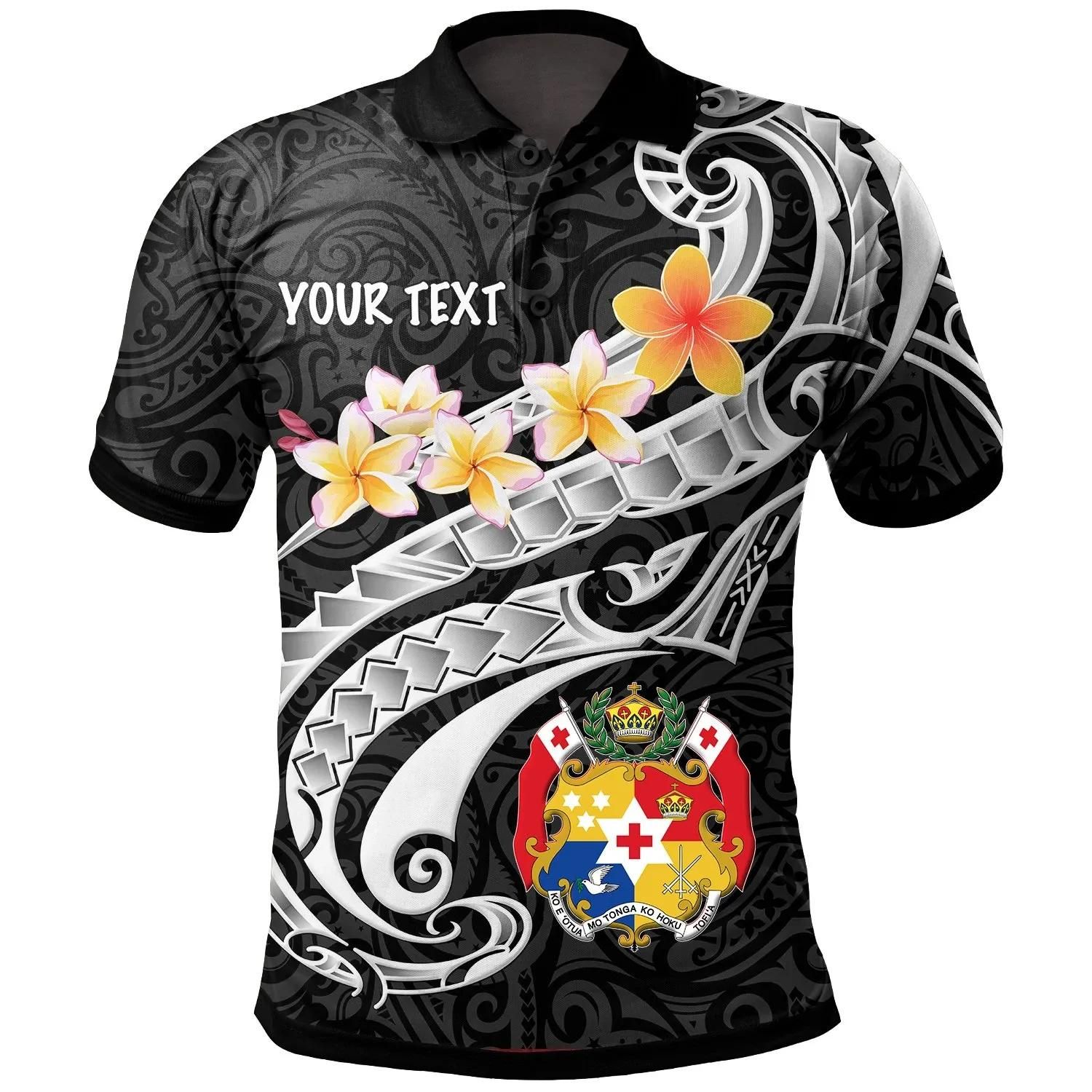 Tonga Custom Personalised Polo Shirt - Tonga Seal Polynesian Patterns Plumeria (Black) - BN25 Tonga Custom Personalised Polo Shirt - Tonga Seal Polynesian Patterns Plumeria (Black) - BN25