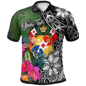 Tonga Custom Personalised Polo Shirt - Turtle Plumeria Banana Leaf - BN11