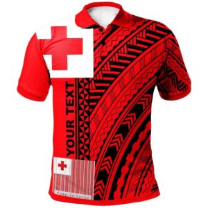 Tonga Custom Personalised Polo Shirt - Unique Barcode Black Red - BN20