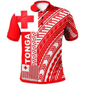 Tonga Custom Personalised Polo Shirt - Unique Barcode White Red - BN20