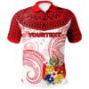 Tonga Custom Personalised Polo Shirt - Unique Serrated Texture White Red - BN20