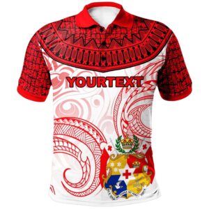 Tonga Custom Personalised Polo Shirt - Unique Serrated Texture White Red - BN20