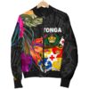 Tonga Men's Bomber Jacket - Polynesian Hibiscus Pattern - BN39 Bomber Jacket