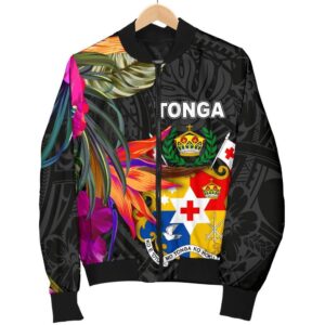 Tonga Men's Bomber Jacket - Polynesian Hibiscus Pattern - BN39 Bomber Jacket