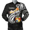 Tonga Men's Bomber Jacket - Tonga Seal Polynesian Patterns Plumeria (Black) - BN25 Bomber Jacket