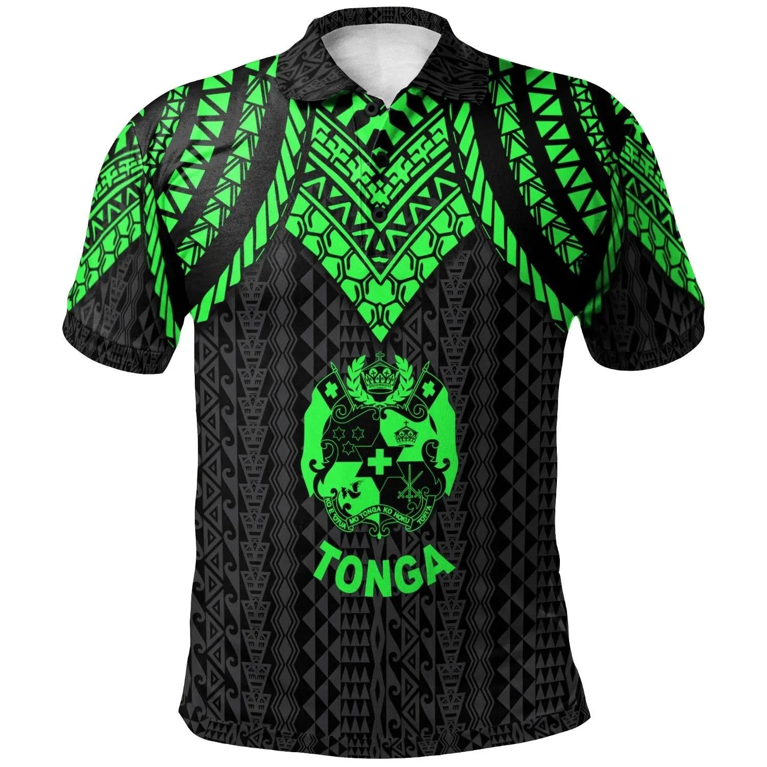Tonga Polo Shirt - Polynesian Armor Style Green - BN39 Tonga Polo Shirt - Polynesian Armor Style Green - BN39