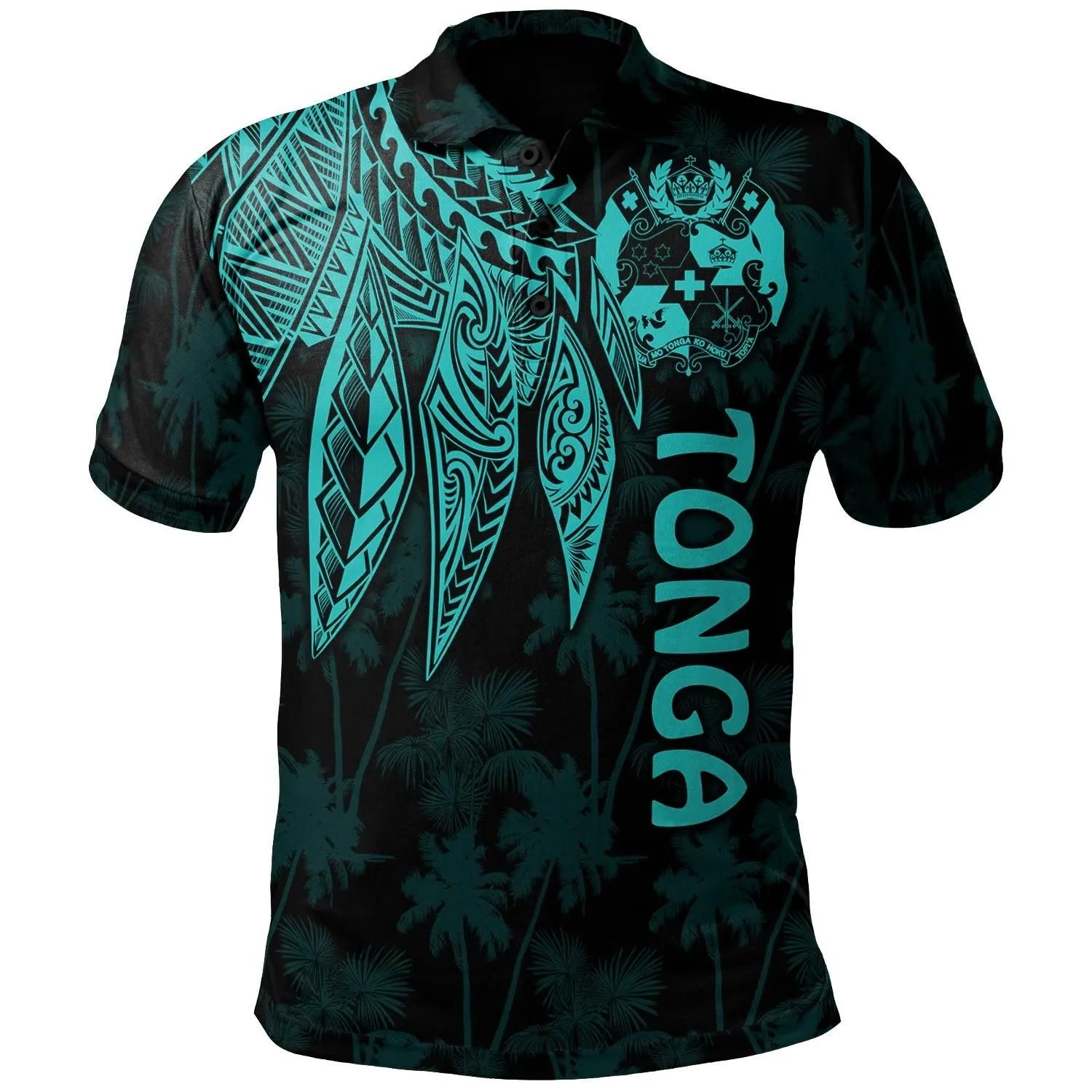 Tonga Polo Shirt - Polynesian Wings (Turquoise) - BN15 Tonga Polo Shirt - Polynesian Wings (Turquoise) - BN15