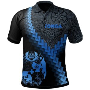 Tonga Polo Shirt - Tonga Coat Of Arms With Polynesian Tattoo Blue - BN22